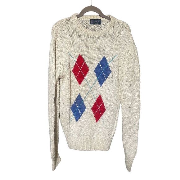 Kenneth Gordon Vintage Cork Linen and Cotton Argyle Sweater Size Medium - Picture 1 of 3